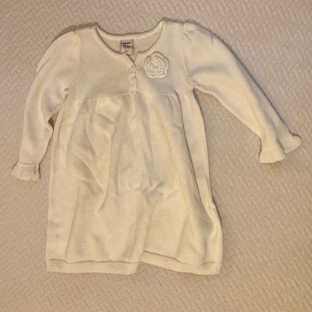 Old Navy White Formal Dress with Long Sleeves and Soft Knit Fabric